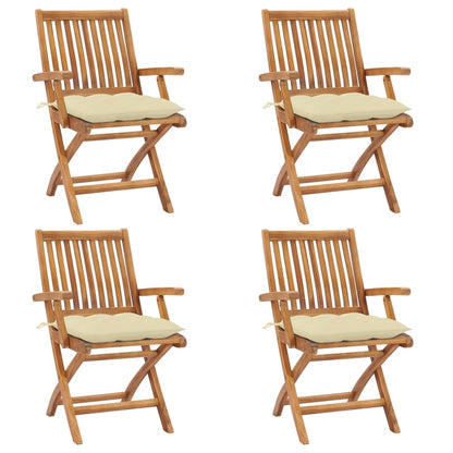 Skládací Zahradní Židle S Poduškami 4 Ks Masivní Teak Krémová