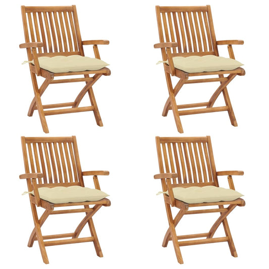 Skládací Zahradní Židle S Poduškami 4 Ks Masivní Teak Krémová