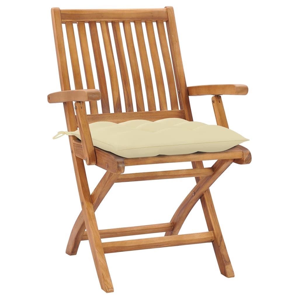 Skládací Zahradní Židle S Poduškami 4 Ks Masivní Teak Krémová
