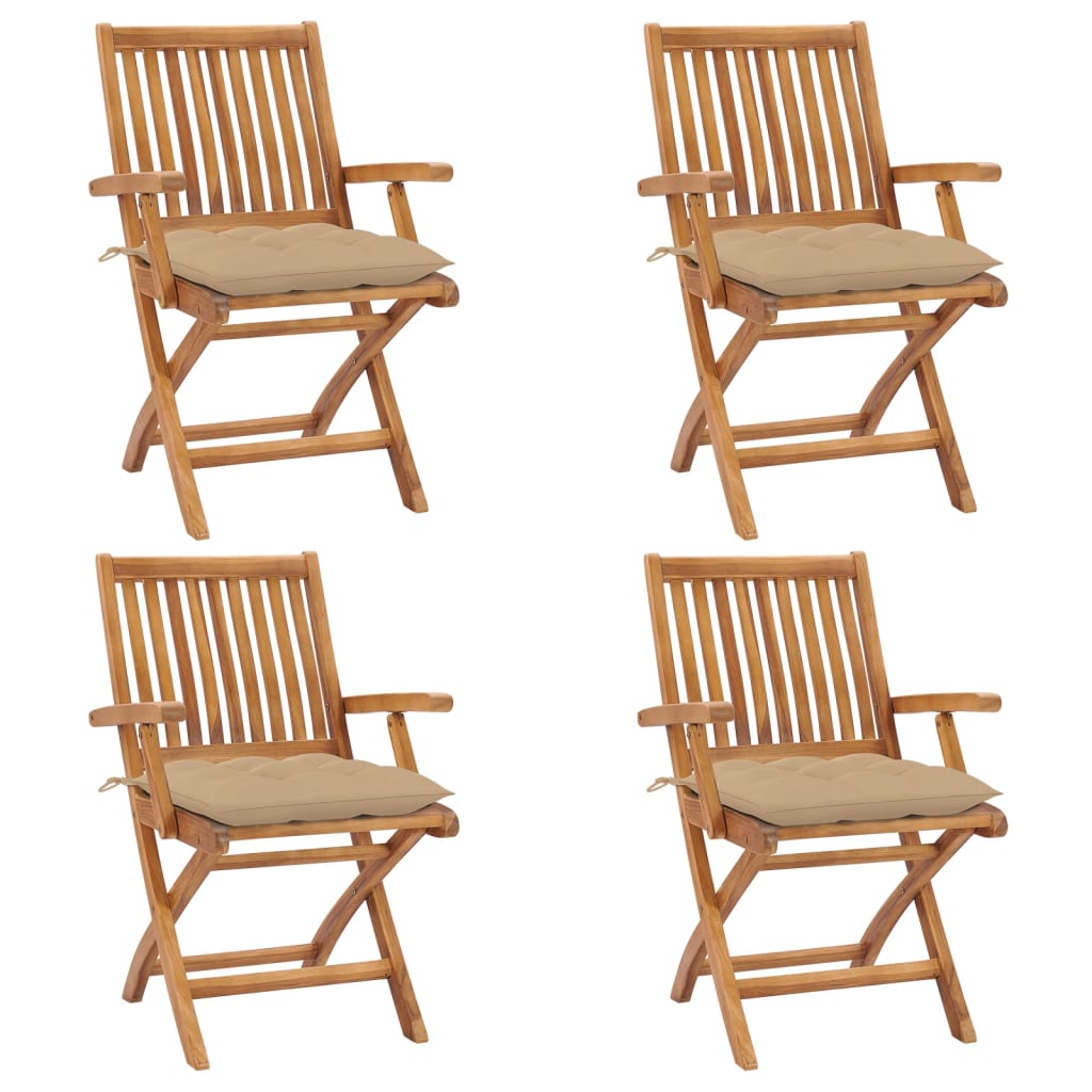 Skládací Zahradní Židle S Poduškami 4 Ks Masivní Teak