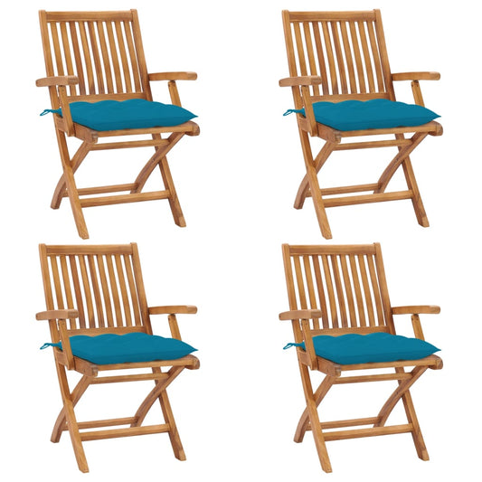 Skládací Zahradní Židle S Poduškami 4 Ks Masivní Teak Světle Modrá
