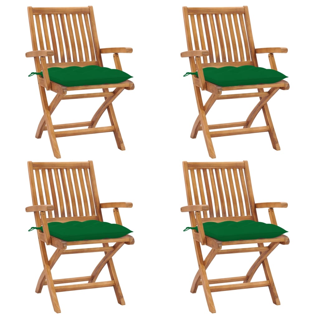 Skládací Zahradní Židle S Poduškami 4 Ks Masivní Teak Zelená