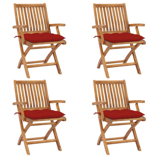 Skládací Zahradní Židle S Poduškami 4 Ks Masivní Teak Červená