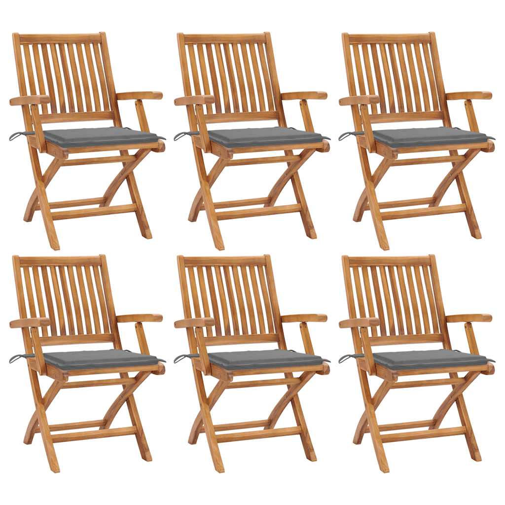 Skládací Zahradní Židle S Poduškami 6 Ks Masivní Teak Šedá