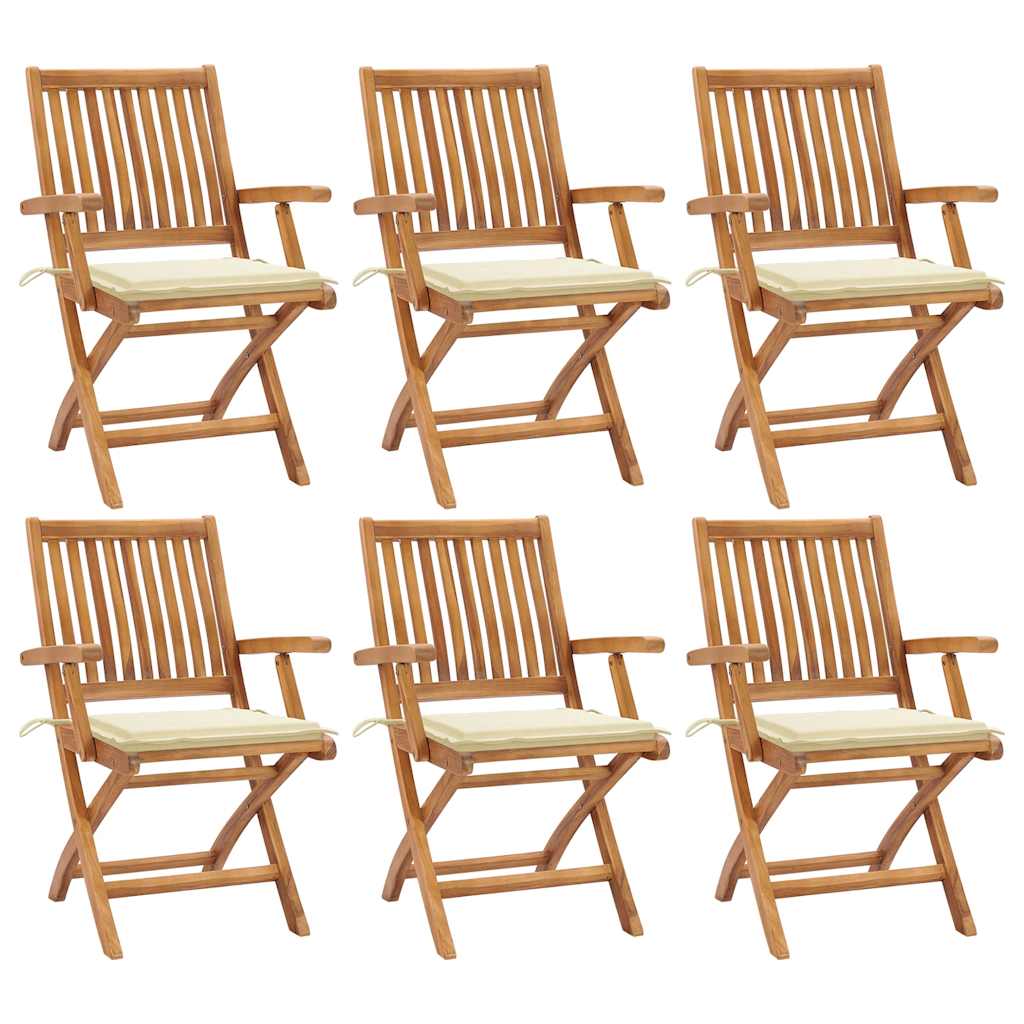Skládací Zahradní Židle S Poduškami 6 Ks Masivní Teak Krémová