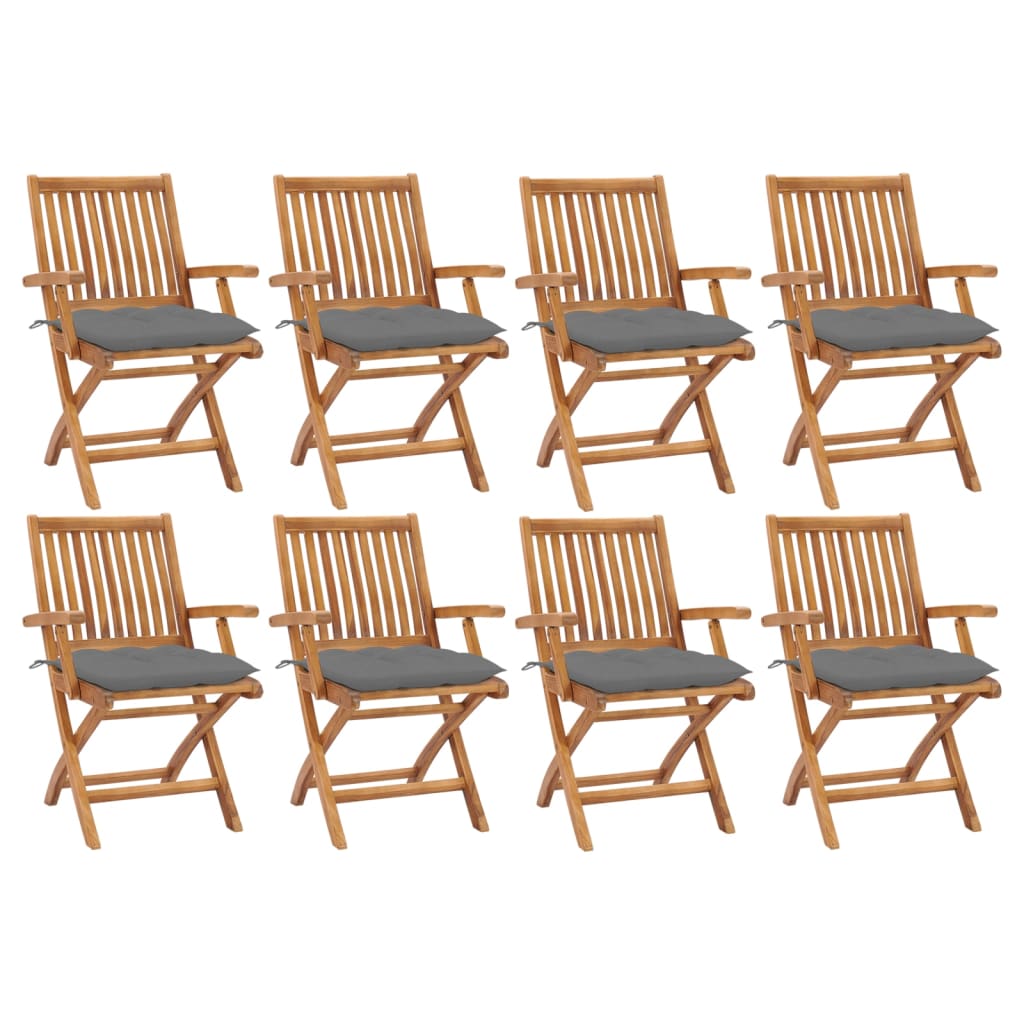 Skládací Zahradní Židle S Poduškami 4 Ks Masivní Teak Šedá