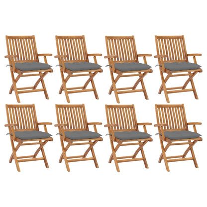 Skládací Zahradní Židle S Poduškami 4 Ks Masivní Teak Šedá