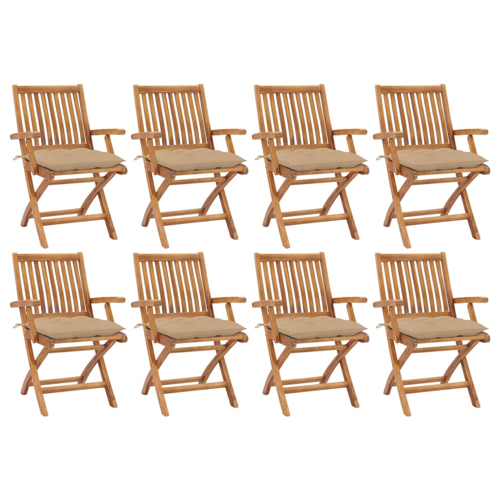 Skládací Zahradní Židle S Poduškami 8 Ks Masivní Teak