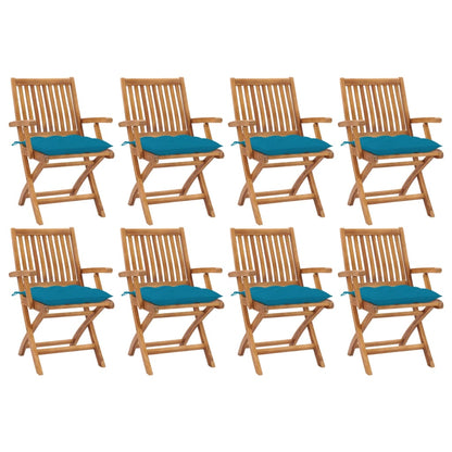 Skládací Zahradní Židle S Poduškami 4 Ks Masivní Teak Světle Modrá
