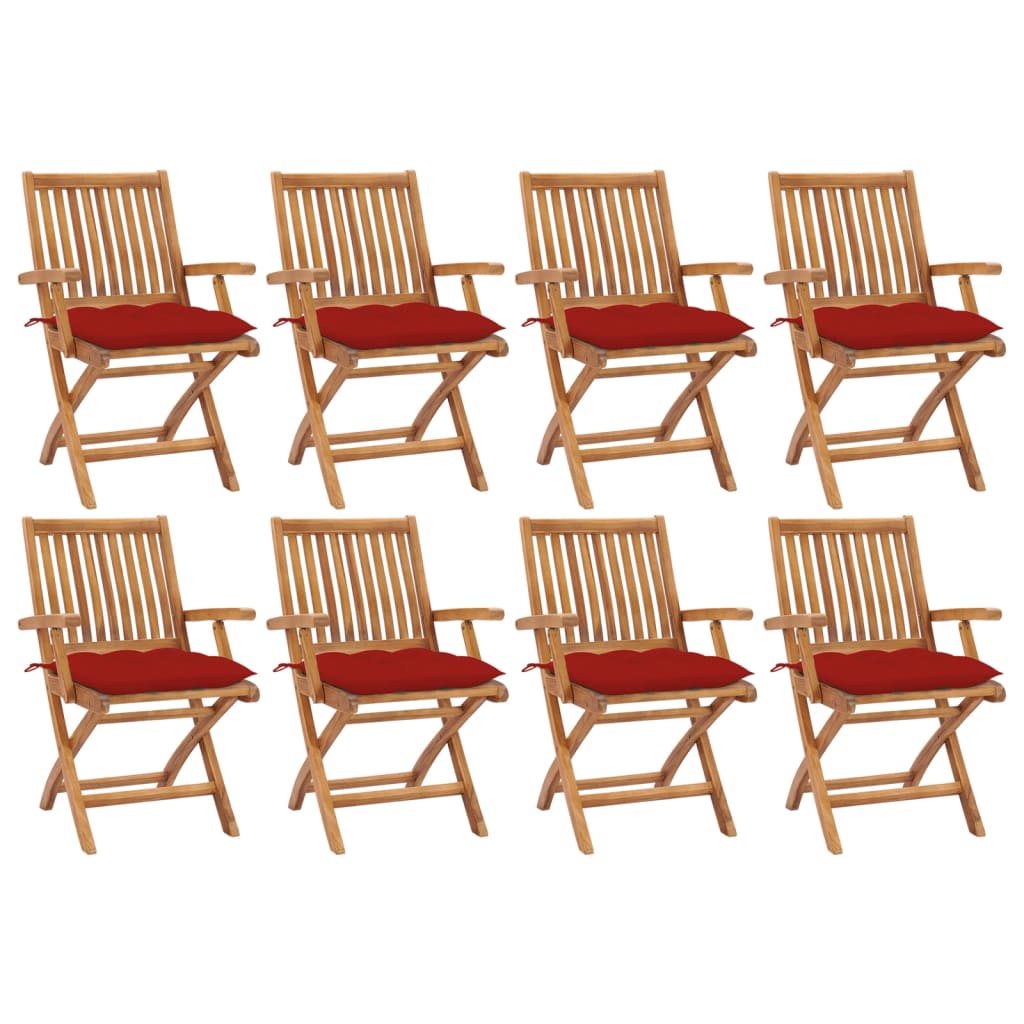 Skládací Zahradní Židle S Poduškami 4 Ks Masivní Teak Červená