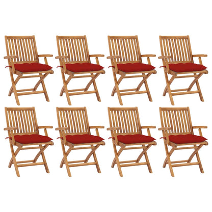 Skládací Zahradní Židle S Poduškami 4 Ks Masivní Teak Červená