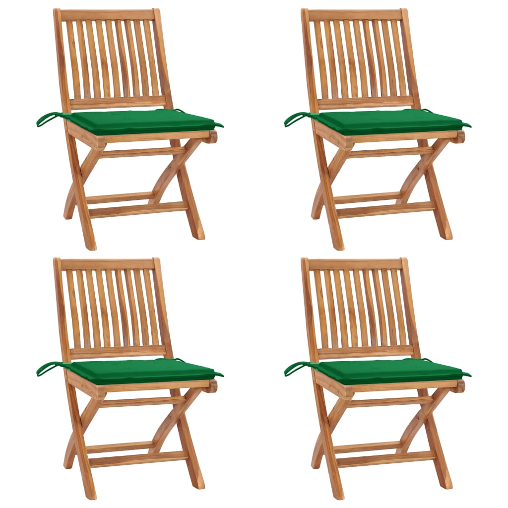 Skládací Zahradní Židle S Poduškami 4 Ks Masivní Teak Zelená