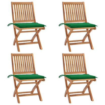 Skládací Zahradní Židle S Poduškami 4 Ks Masivní Teak Zelená