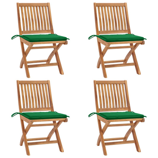 Skládací Zahradní Židle S Poduškami 4 Ks Masivní Teak Zelená