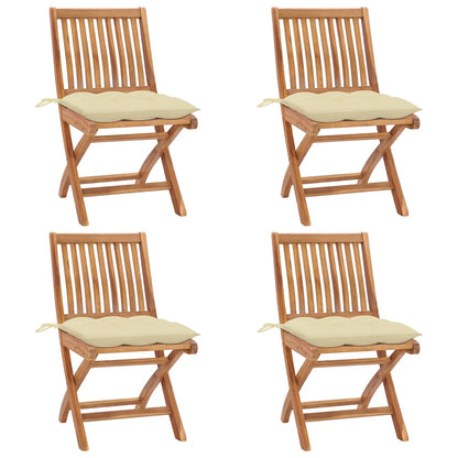 Skládací Zahradní Židle S Poduškami 4 Ks Masivní Teak Krémová