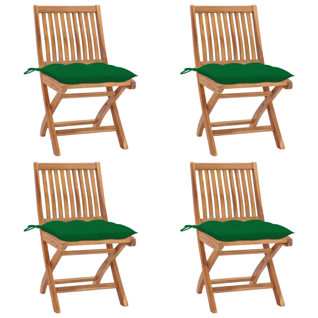 Skládací Zahradní Židle S Poduškami 4 Ks Masivní Teak Zelená