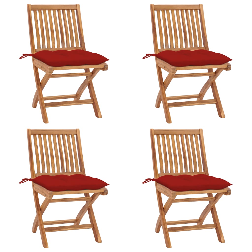 Skládací Zahradní Židle S Poduškami 4 Ks Masivní Teak Červená