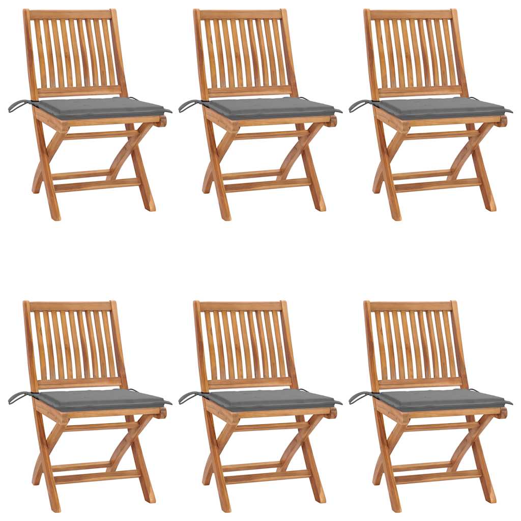 Skládací Zahradní Židle S Poduškami 6 Ks Masivní Teak Šedá