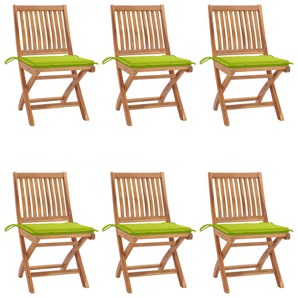 Skládací Zahradní Židle S Poduškami 6 Ks Masivní Teak Jasně Zelená