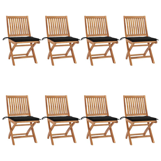Skládací Zahradní Židle S Poduškami 8 Ks Masivní Teak Černá