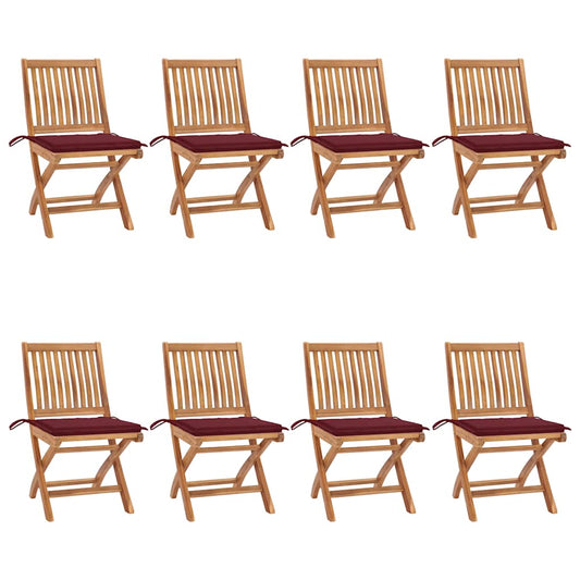 Skládací Zahradní Židle S Poduškami 8 Ks Masivní Teak Vínová Červená