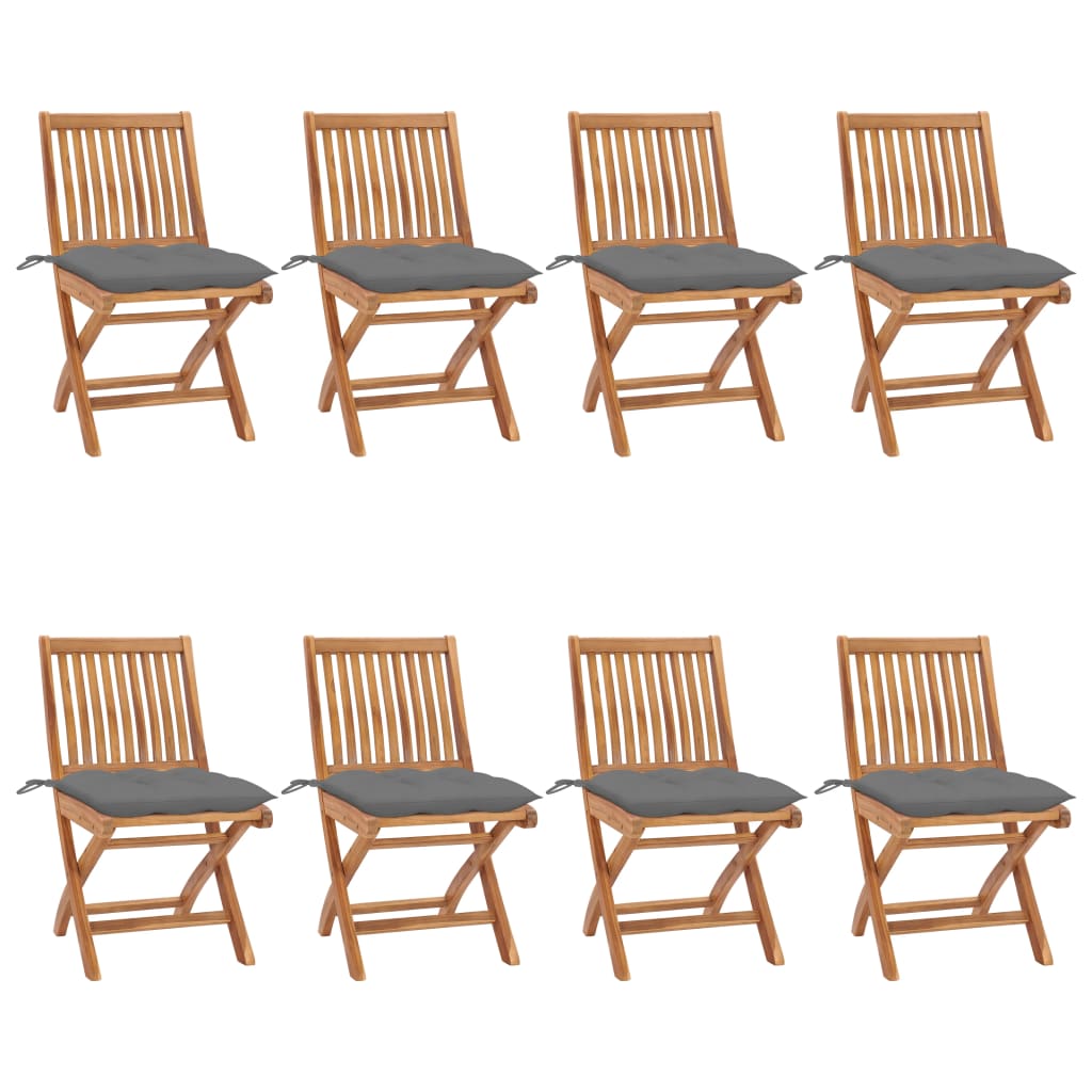 Skládací Zahradní Židle S Poduškami 4 Ks Masivní Teak Šedá