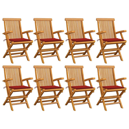 Zahradní Židle S Červeně Károvanými Poduškami 6 Ks Masivní Teak