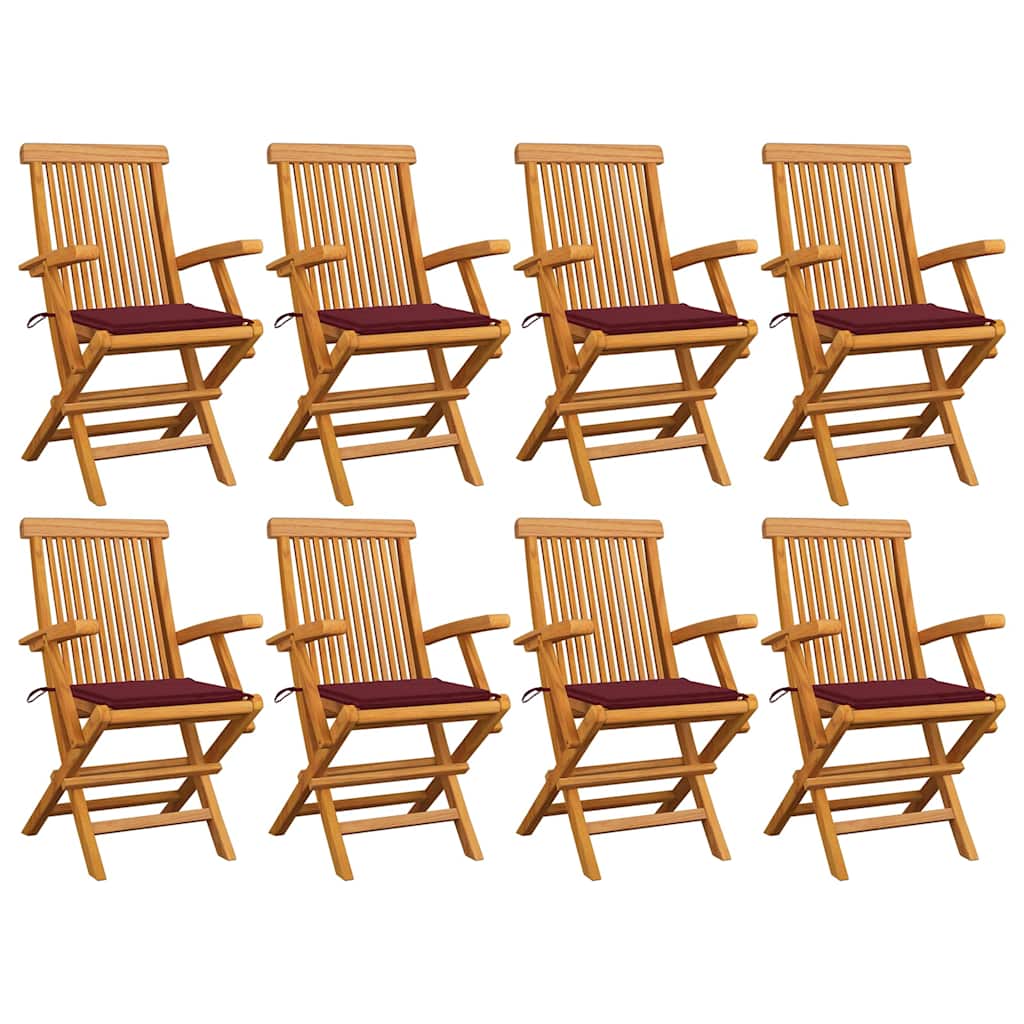 Zahradní Židle S Červeně Károvanými Poduškami 6 Ks Masivní Teak
