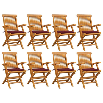 Zahradní Židle S Červeně Károvanými Poduškami 6 Ks Masivní Teak