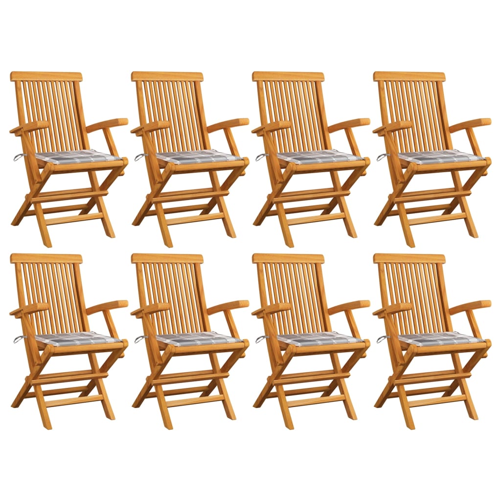Zahradní Židle S Červeně Károvanými Poduškami 6 Ks Masivní Teak