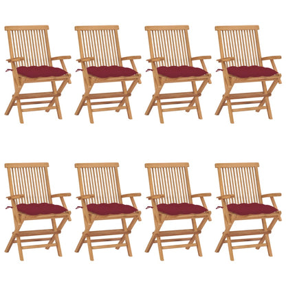 Zahradní Židle S Vínovými Poduškami 8 Ks Masivní Teak