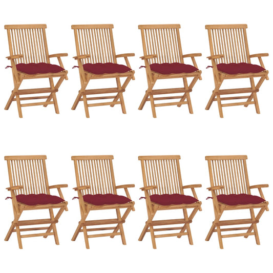 Zahradní Židle S Vínovými Poduškami 8 Ks Masivní Teak