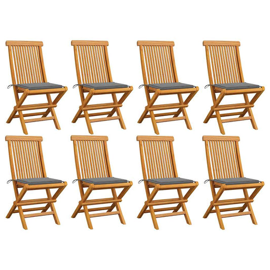 Zahradní Židle S Šedými Poduškami 8 Ks Masivní Teak