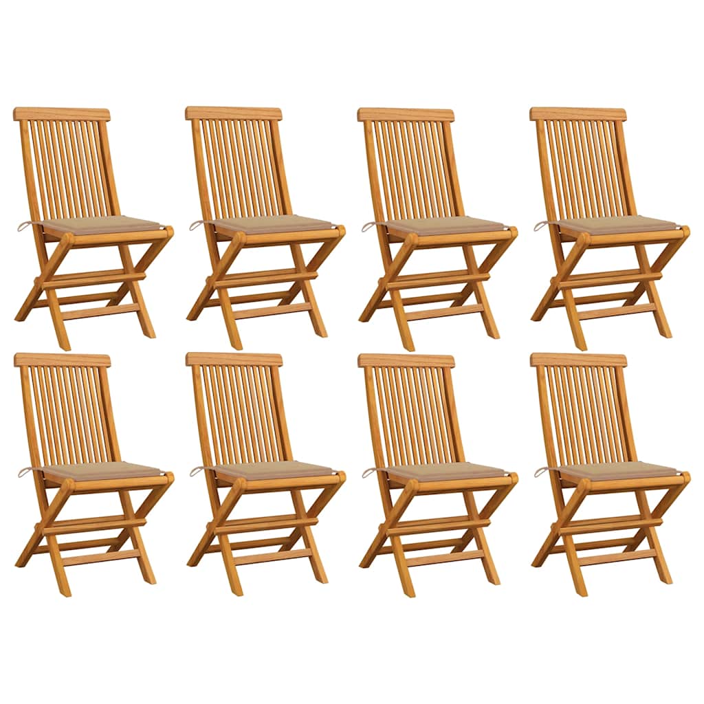 Zahradní Židle S Béžovými Poduškami 8 Ks Masivní Teak