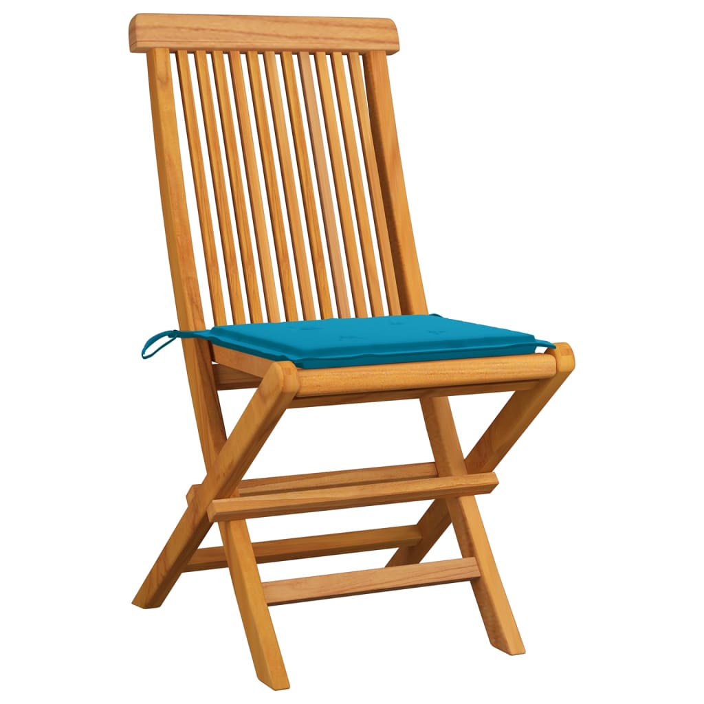Zahradní Židle S Modrými Poduškami 8 Ks Masivní Teak