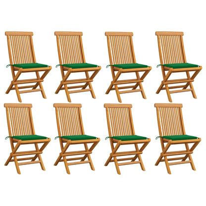 Zahradní Židle Se Zelenými Poduškami 8 Ks Masivní Teak