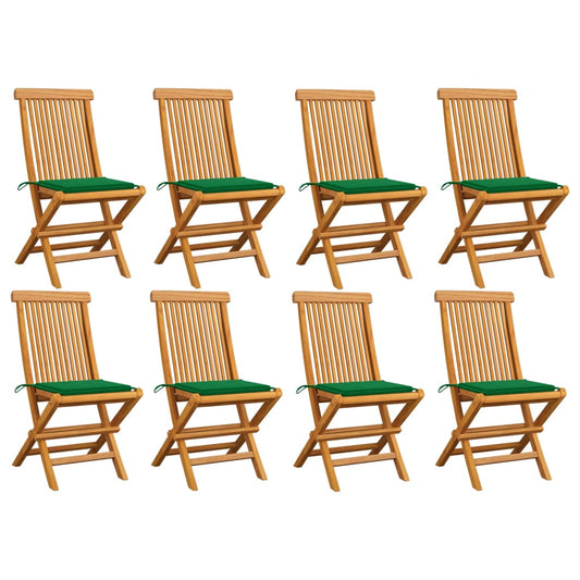 Zahradní Židle Se Zelenými Poduškami 8 Ks Masivní Teak