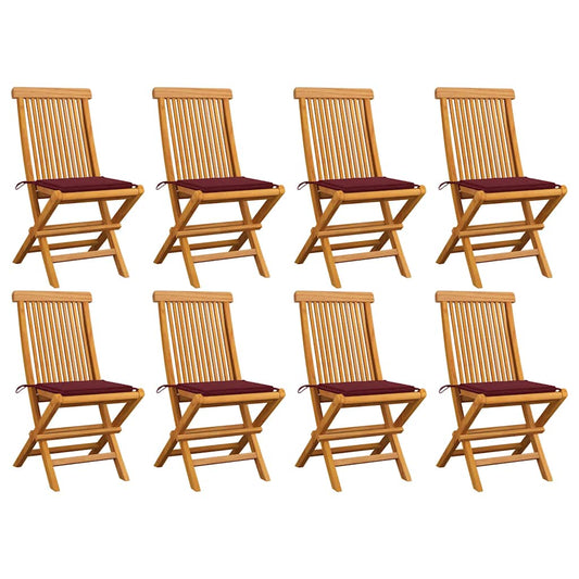 Zahradní Židle S Vínovými Poduškami 8 Ks Masivní Teak