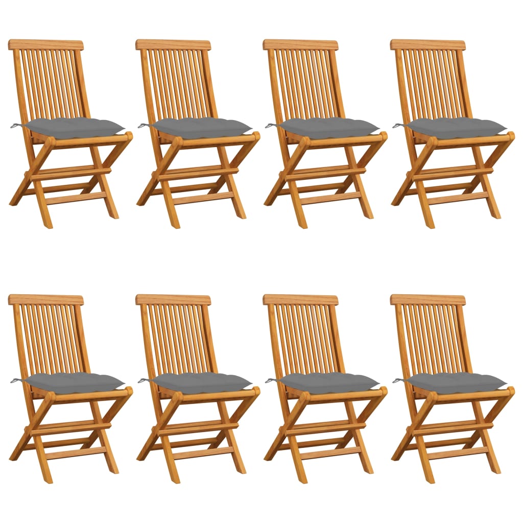 Zahradní Židle S Šedými Poduškami 6 Ks Masivní Teak
