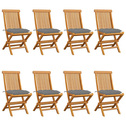 Zahradní Židle S Šedými Poduškami 6 Ks Masivní Teak