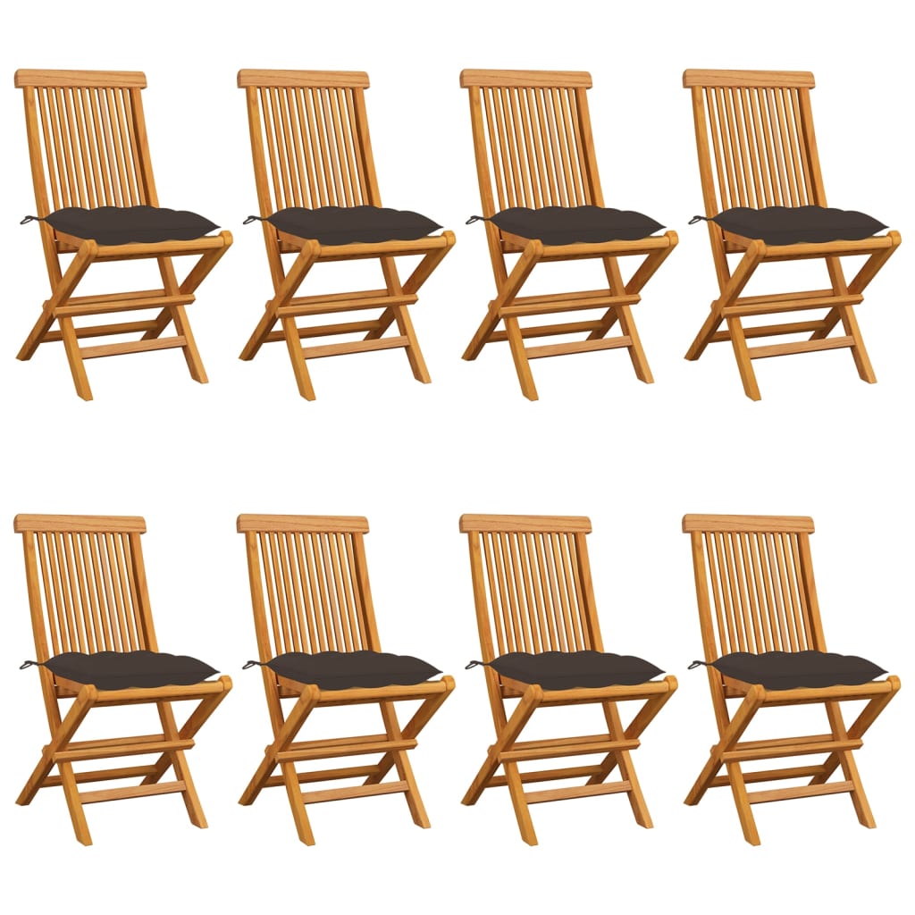Zahradní Židle S Šedými Poduškami 6 Ks Masivní Teak