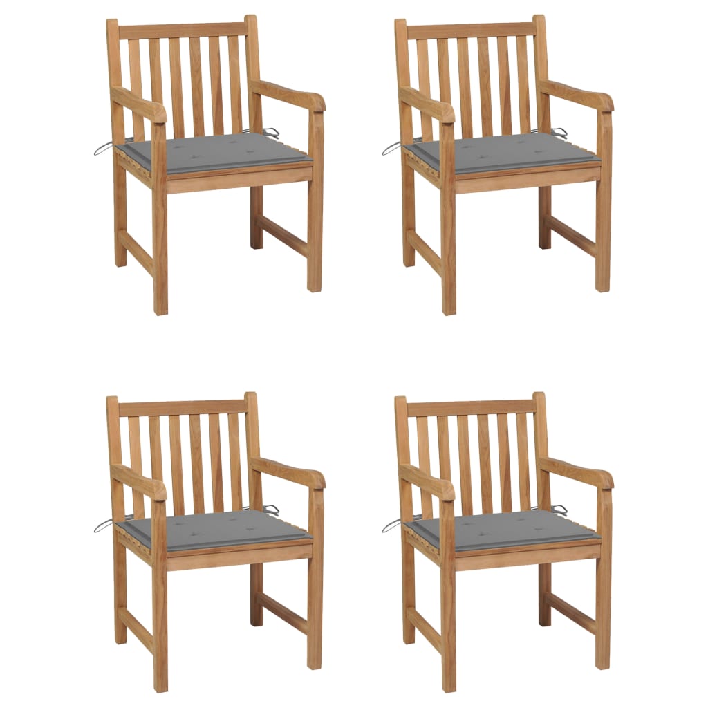 Zahradní Židle 4 Ks S Šedými Poduškami Masivní Teak