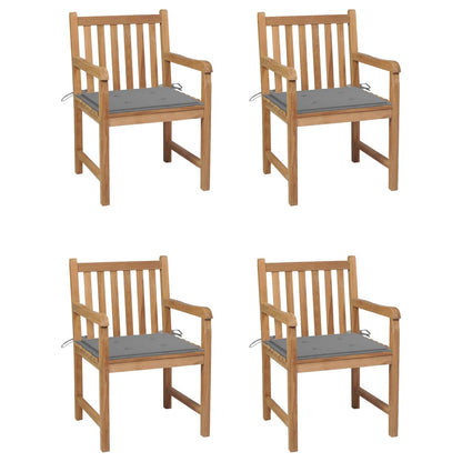 Zahradní Židle 4 Ks S Šedými Poduškami Masivní Teak