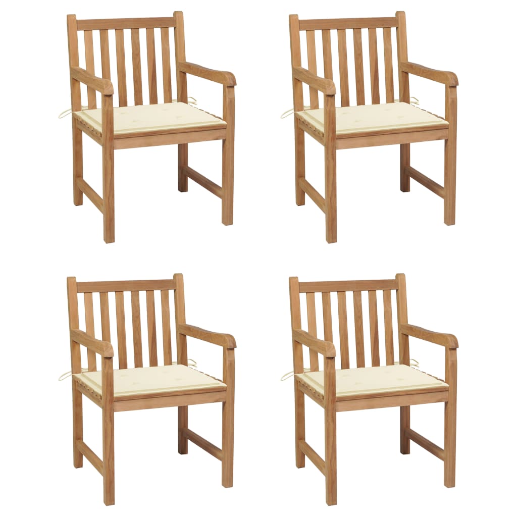 Zahradní Židle 4 Ks S Krémovými Poduškami Masivní Teak