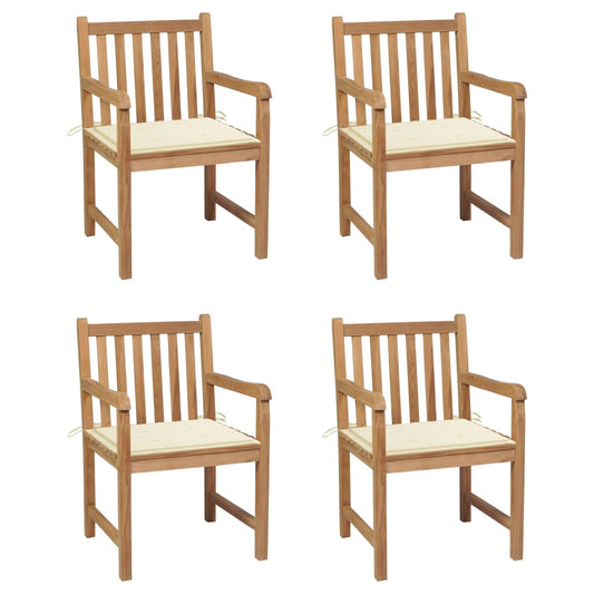 Zahradní Židle 4 Ks S Krémovými Poduškami Masivní Teak