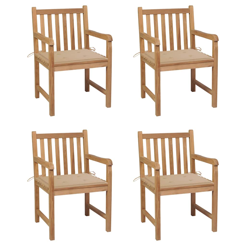 Zahradní Židle 4 Ks Béžové Podušky Masivní Teak
