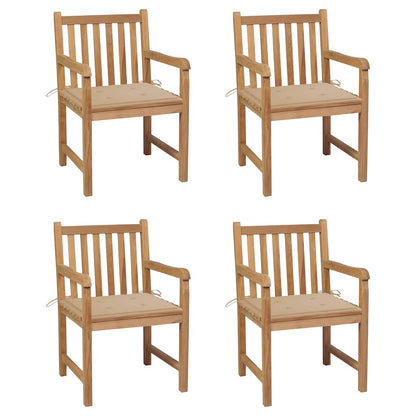 Zahradní Židle 4 Ks Béžové Podušky Masivní Teak