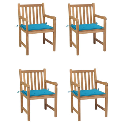 Zahradní Židle 4 Ks Modré Podušky Masivní Teak