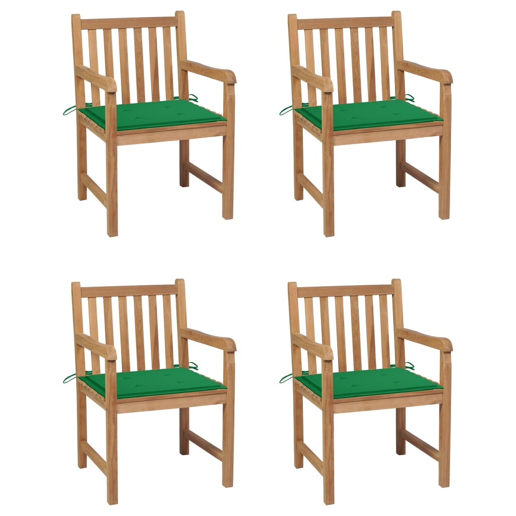 Zahradní Židle 4 Ks Zelené Podušky Masivní Teak
