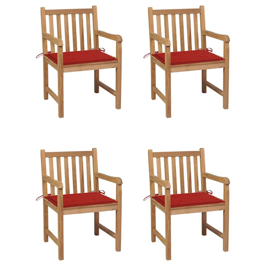 Zahradní Židle 4 Ks Červené Podušky Masivní Teak
